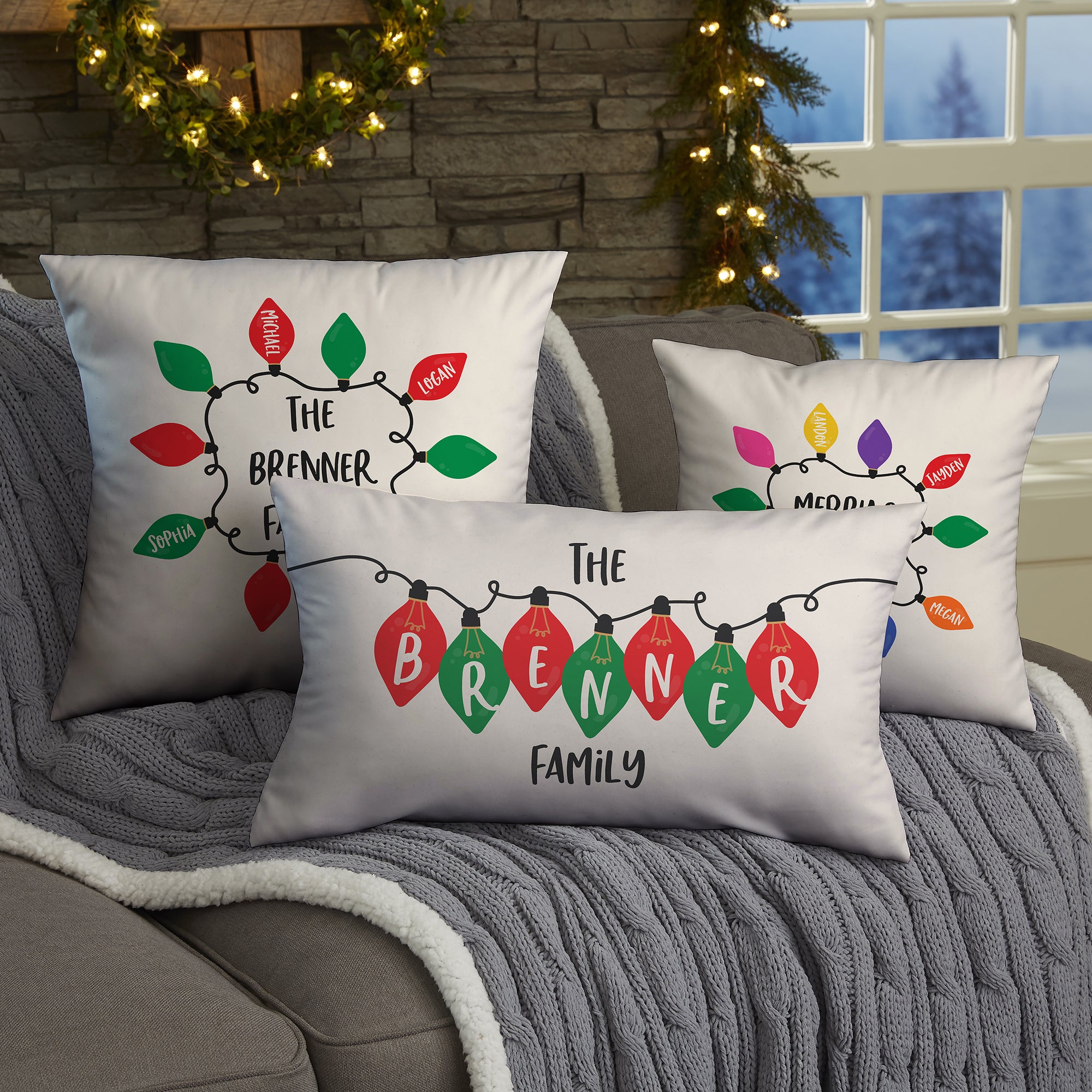 37143 Holiday Lights Personalized Christmas Throw Pillow