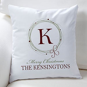 Personalized Christmas Throw Pillow - Holiday Wreath