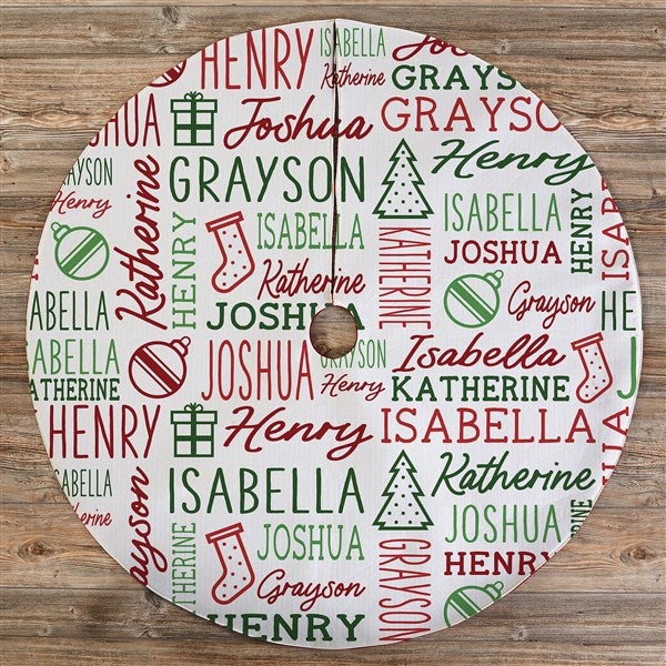 Holiday Repeating Name Personalized Christmas Tree Skirt