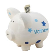 piggy bank polka dot blue