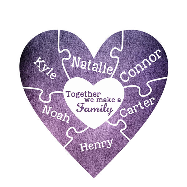 Custom Family Puzzle 1 to 12 Pieces with Names to Be a Heart -  GetNameNecklace