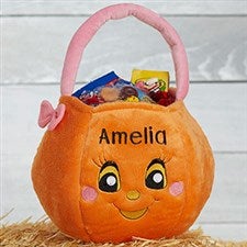 Personalized Halloween Pumpkin Girls Plush Trick or Treat Bag - 14971