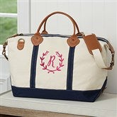 Floral Wreath Embroidered Canvas Duffel - Pink