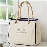 Scripty Style Embroidered Canvas Rope Tote - Navy