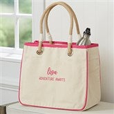 Scripty Style Embroidered Canvas Rope Tote - Grey