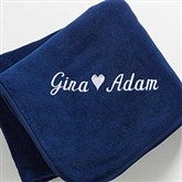 Plush fleece blanket is personalized with any two names or initials 