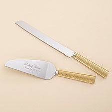 Personalized Hammered Gold Wedding Cake Server Set - 18166