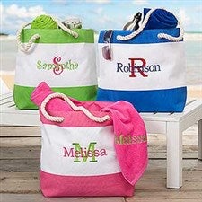 Embroidered Beach Tote Bags - Name & Initial - 18420