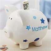 Personalized Piggy Bank For Boy - Blue Polka Dot - 18609