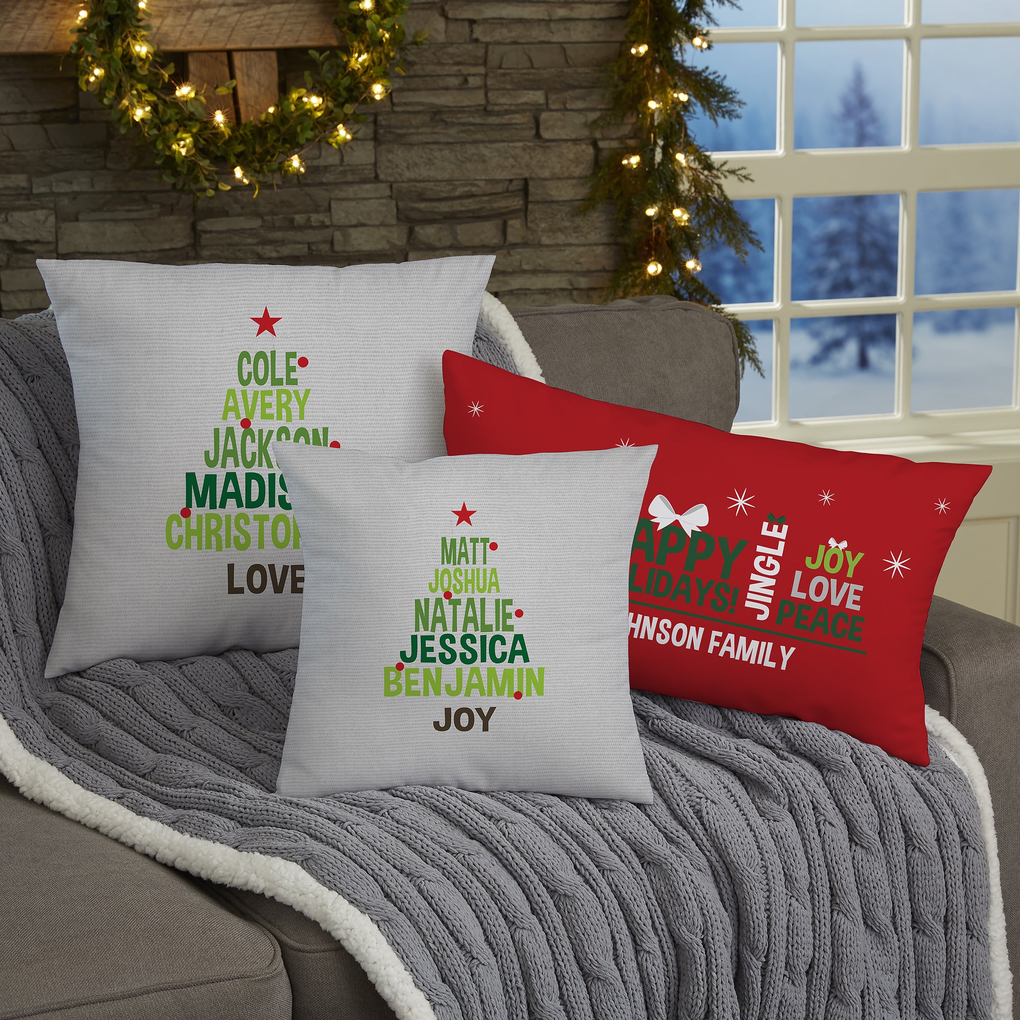 19383 - Christmas Family Tree Personalized Throw Pillow