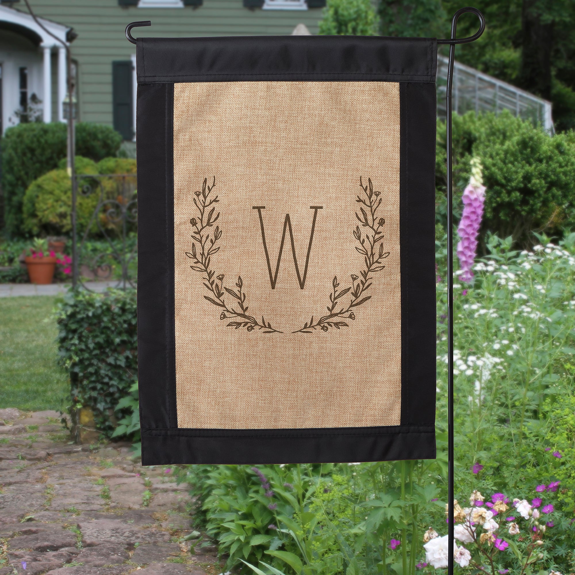 20001 - Farmhouse Floral Personalized Burlap Garden Flag