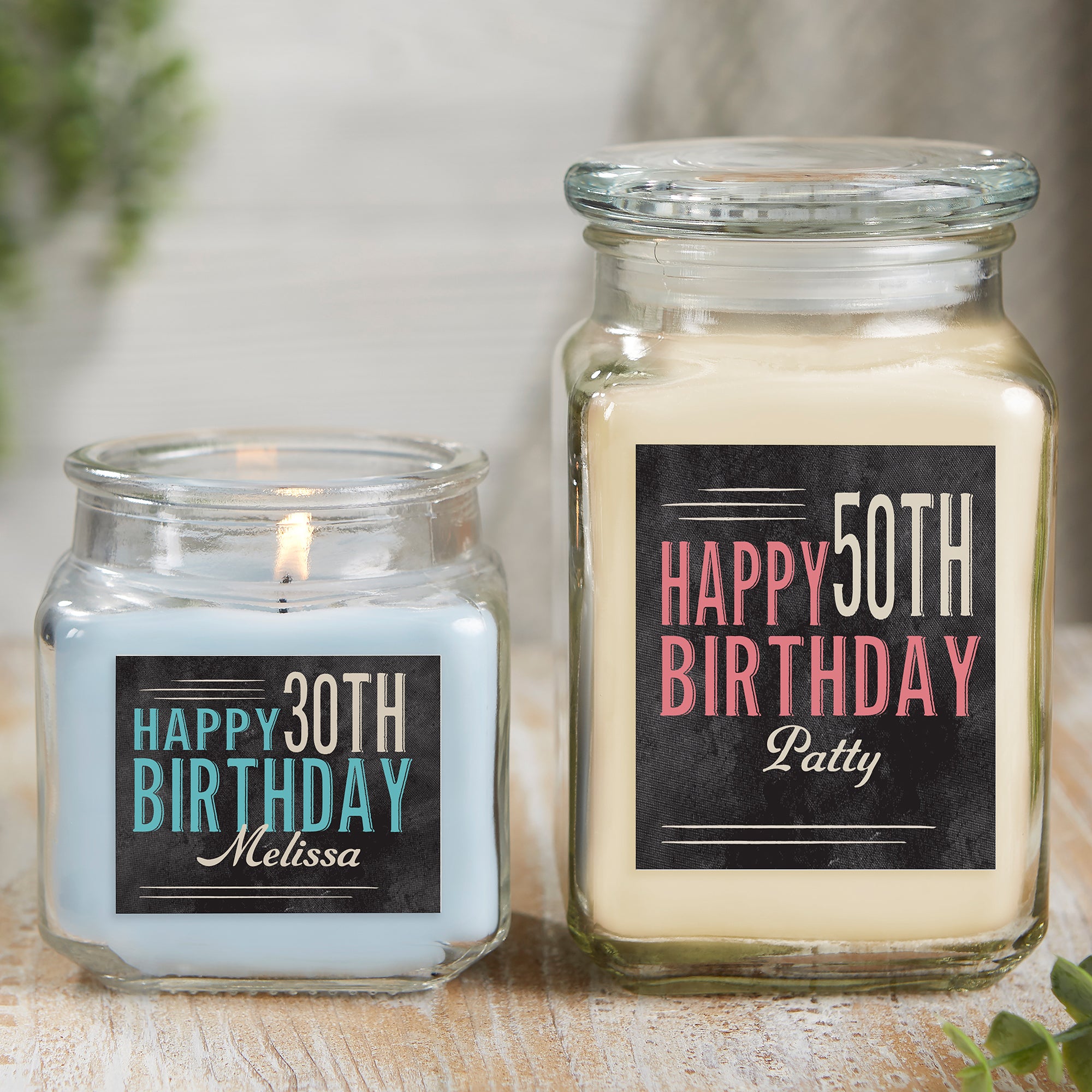 21915 - Vintage Birthday Personalized Scented Glass Candle Jar