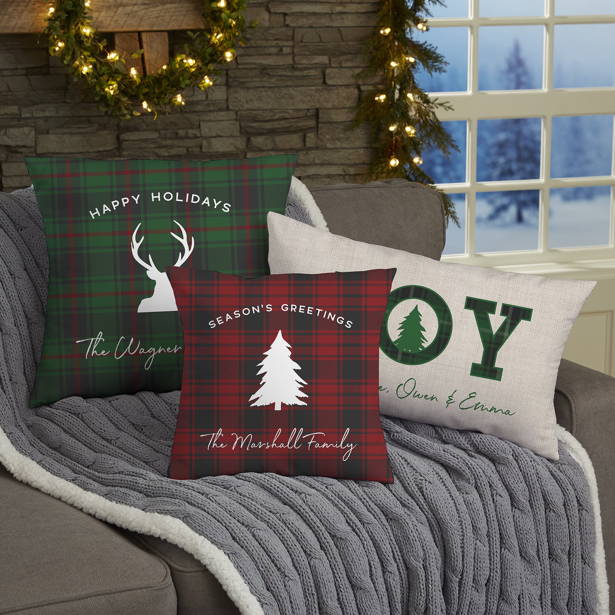 24786 - Christmas Plaid Personalized Plaid Throw Pillow