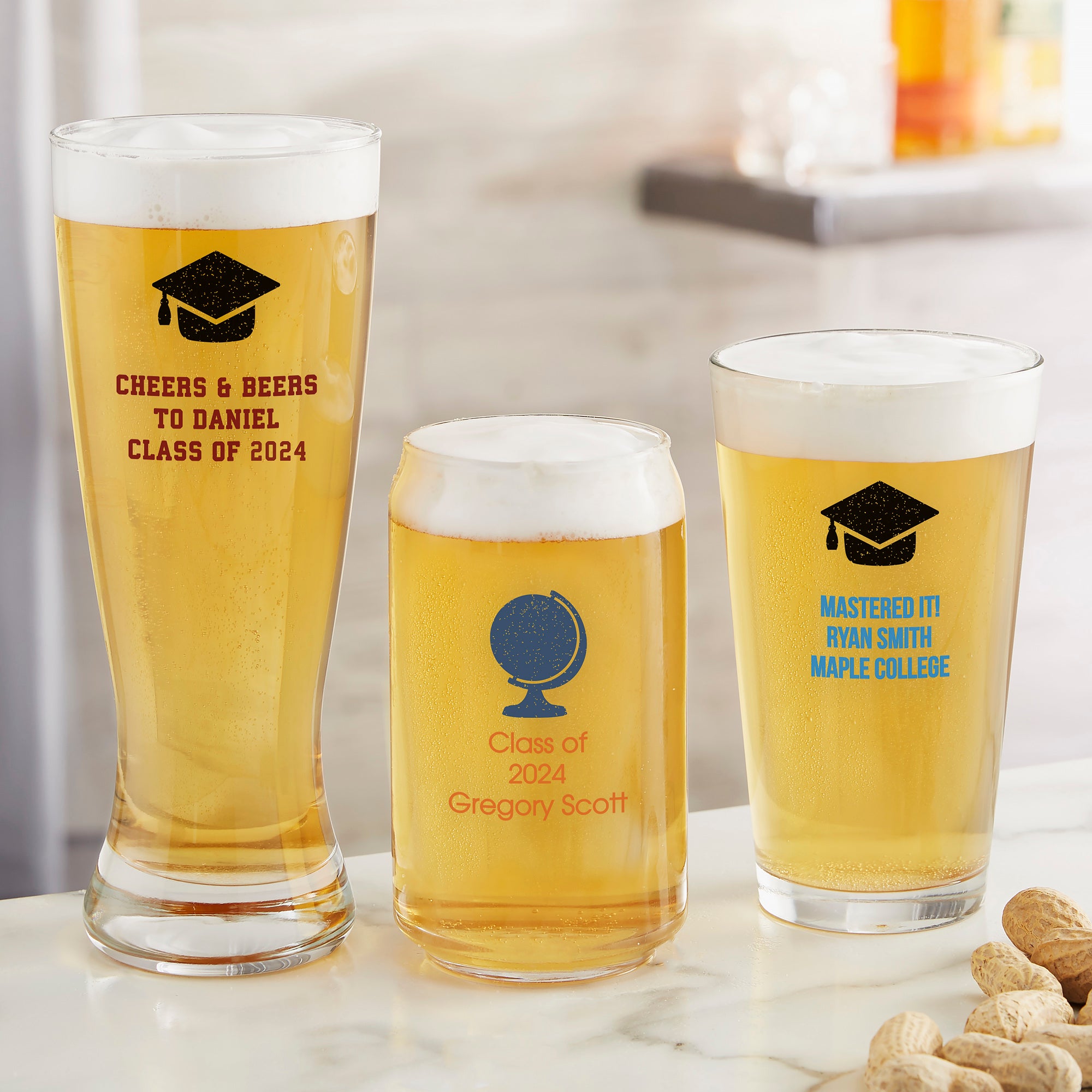 26569 - Choose Your Icon Personalized Graduation Beer Glasses