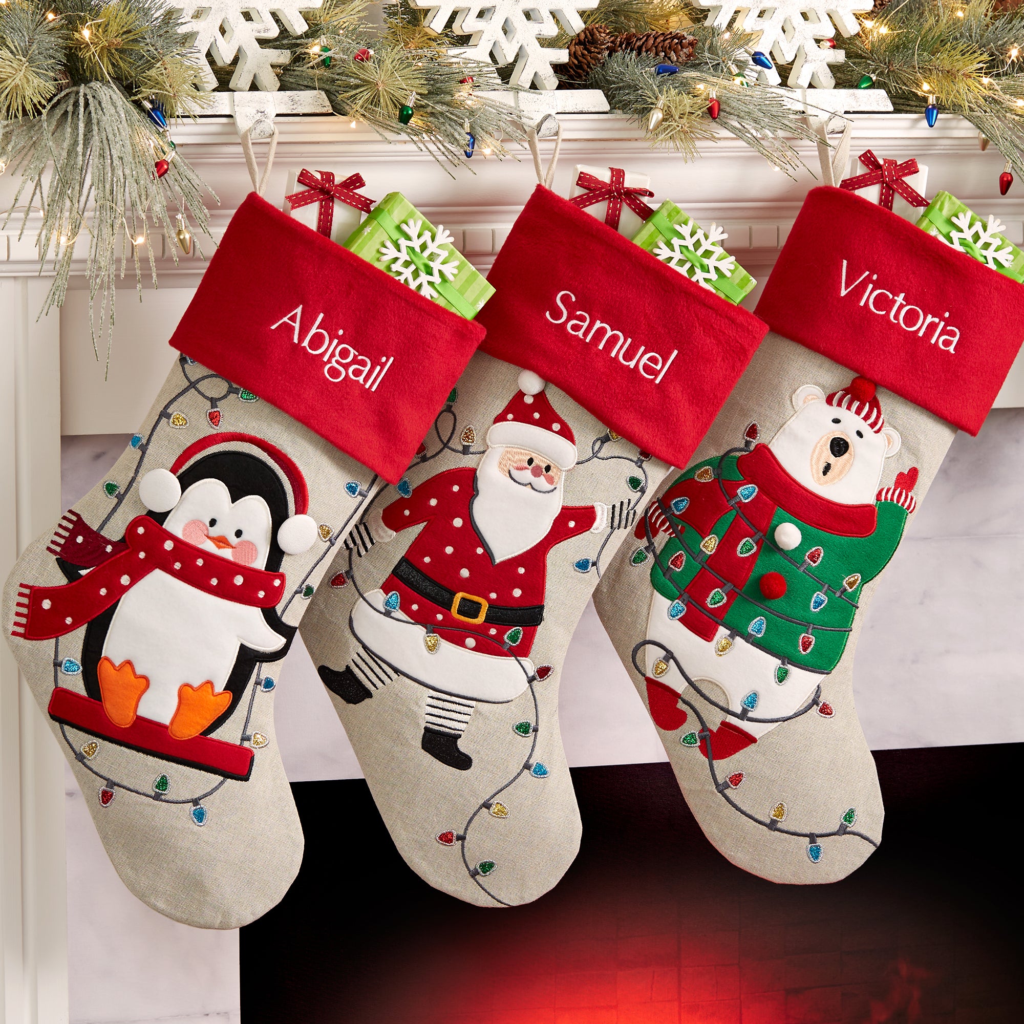 28067 - Christmas Lights Characters Personalized Christmas Stockings