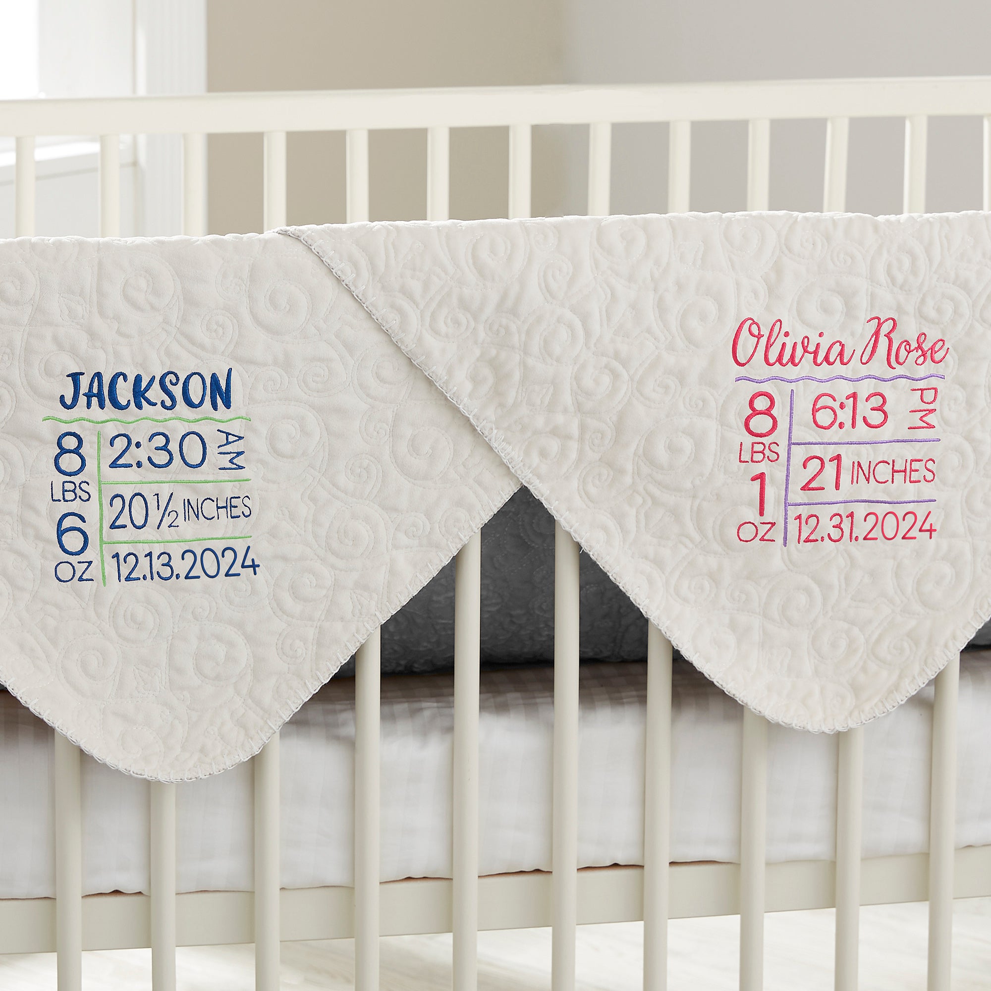 31945 - Baby Birth Info Embroidered Quilted Baby Blanket