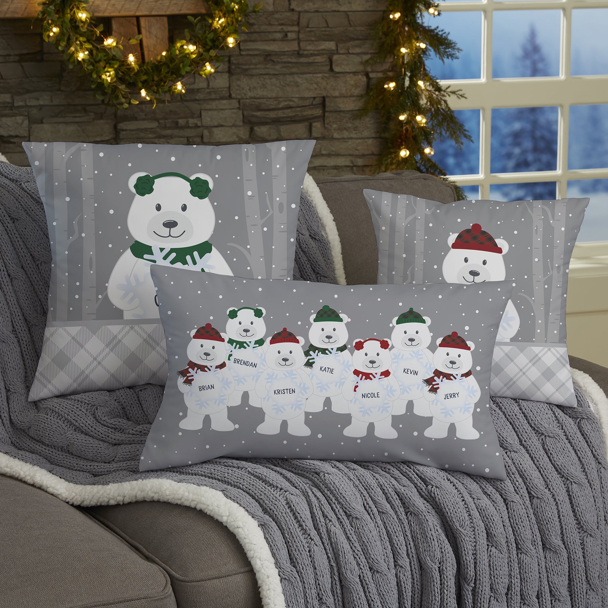 32547 - Polar Bear Family Personalized Christmas Throw Pillow