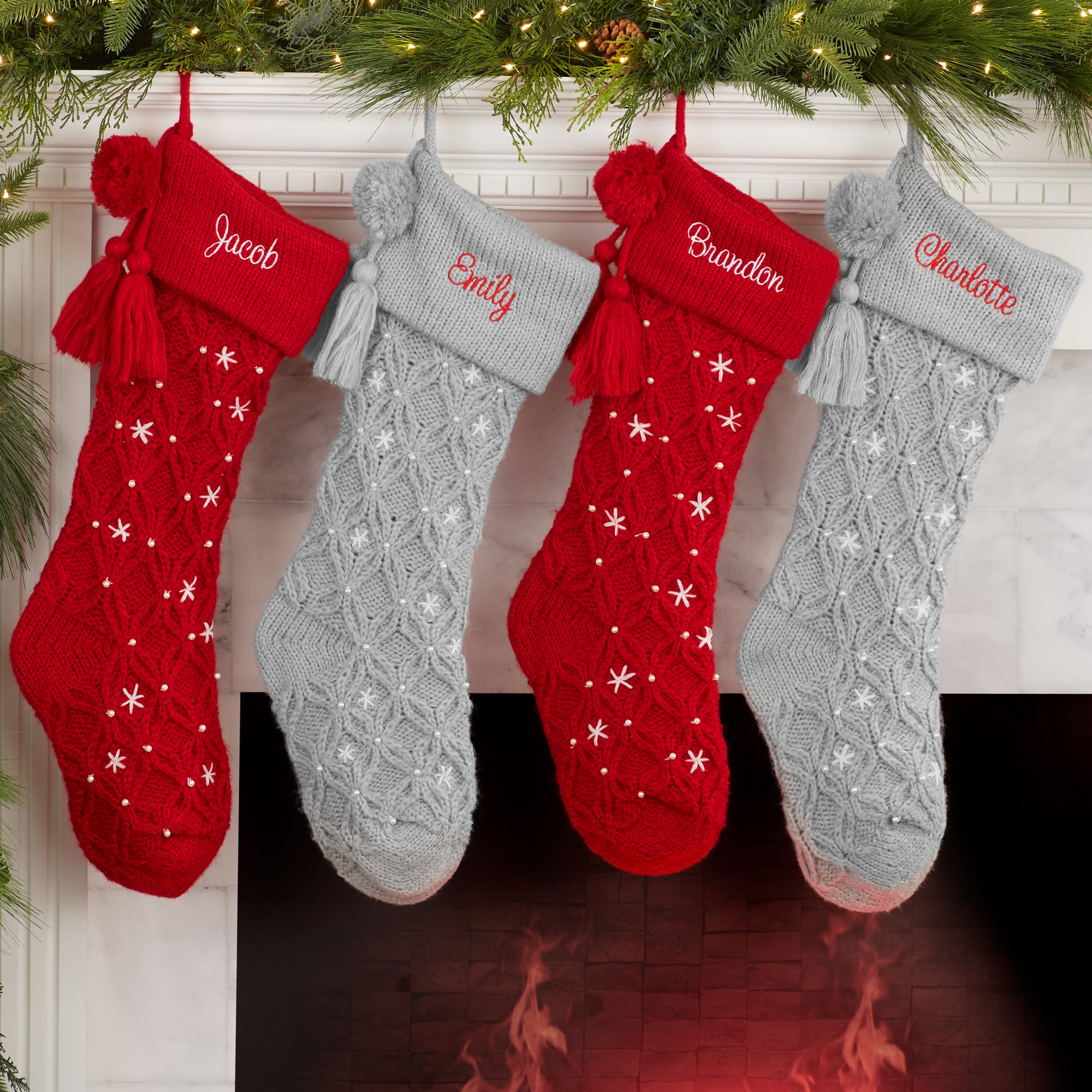 32738 - Starburst Pearl Personalized Christmas Knit Stocking