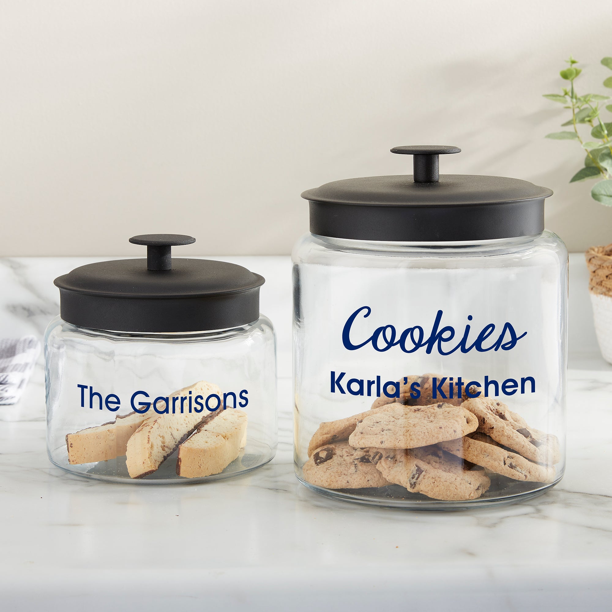 34407 - Personalized Glass Cookie Jar with Black Lid