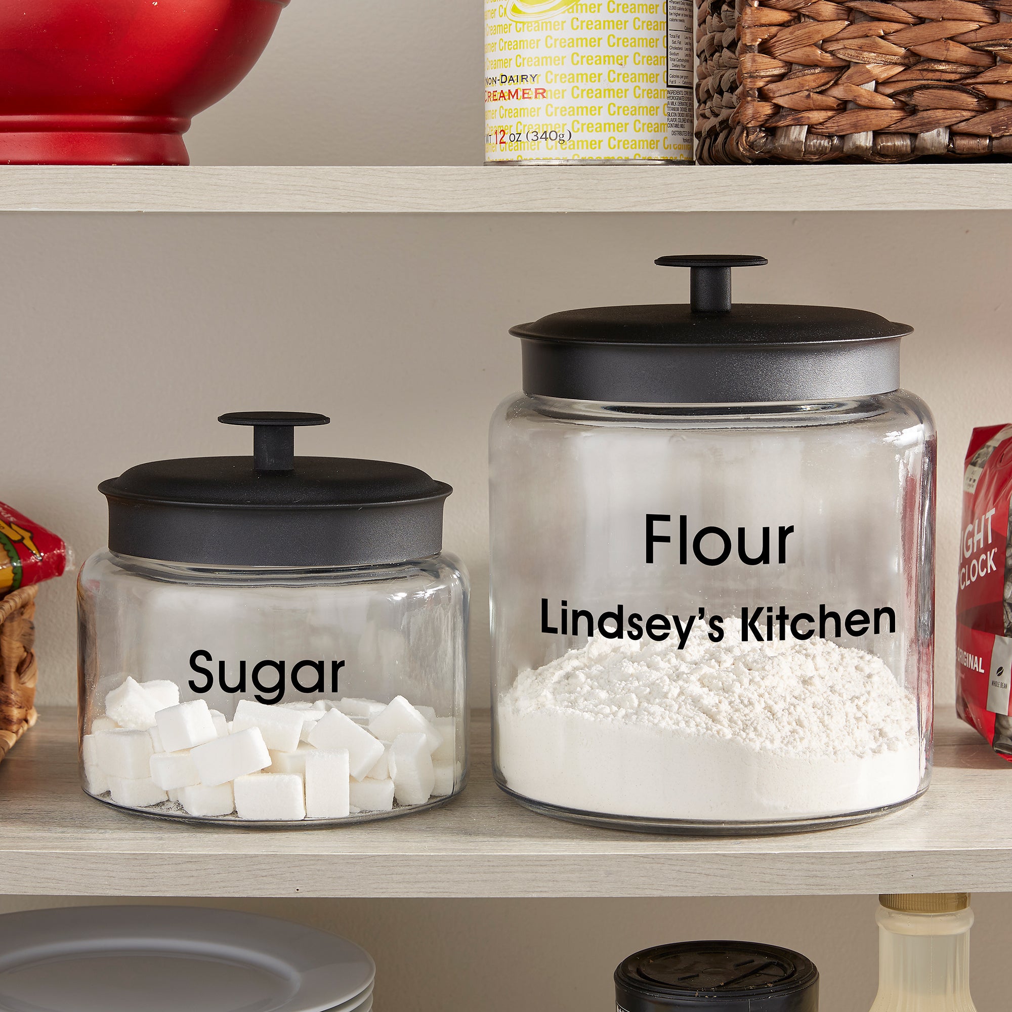 34408 - Personalized Glass Pantry Storage Jar with Black Lid