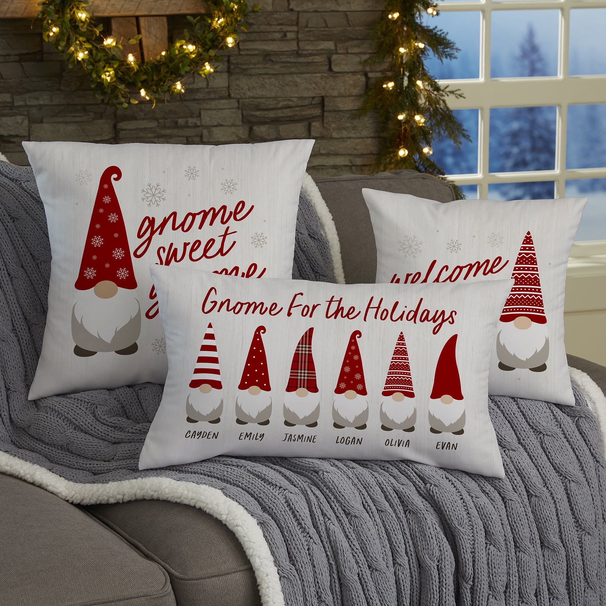 34448 - Christmas Gnome Family Personalized Throw Pillow