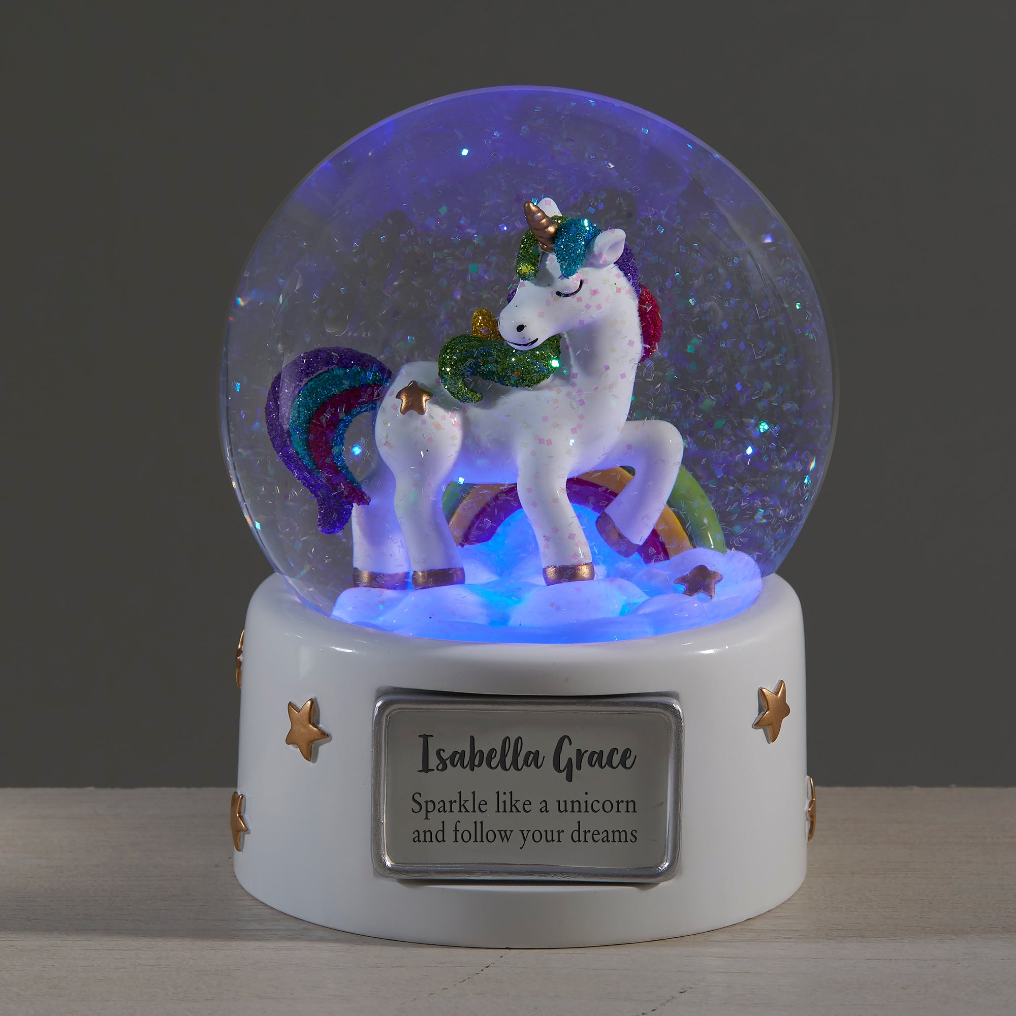 36079 - Unicorn Personalized Light Up Snow Globe 