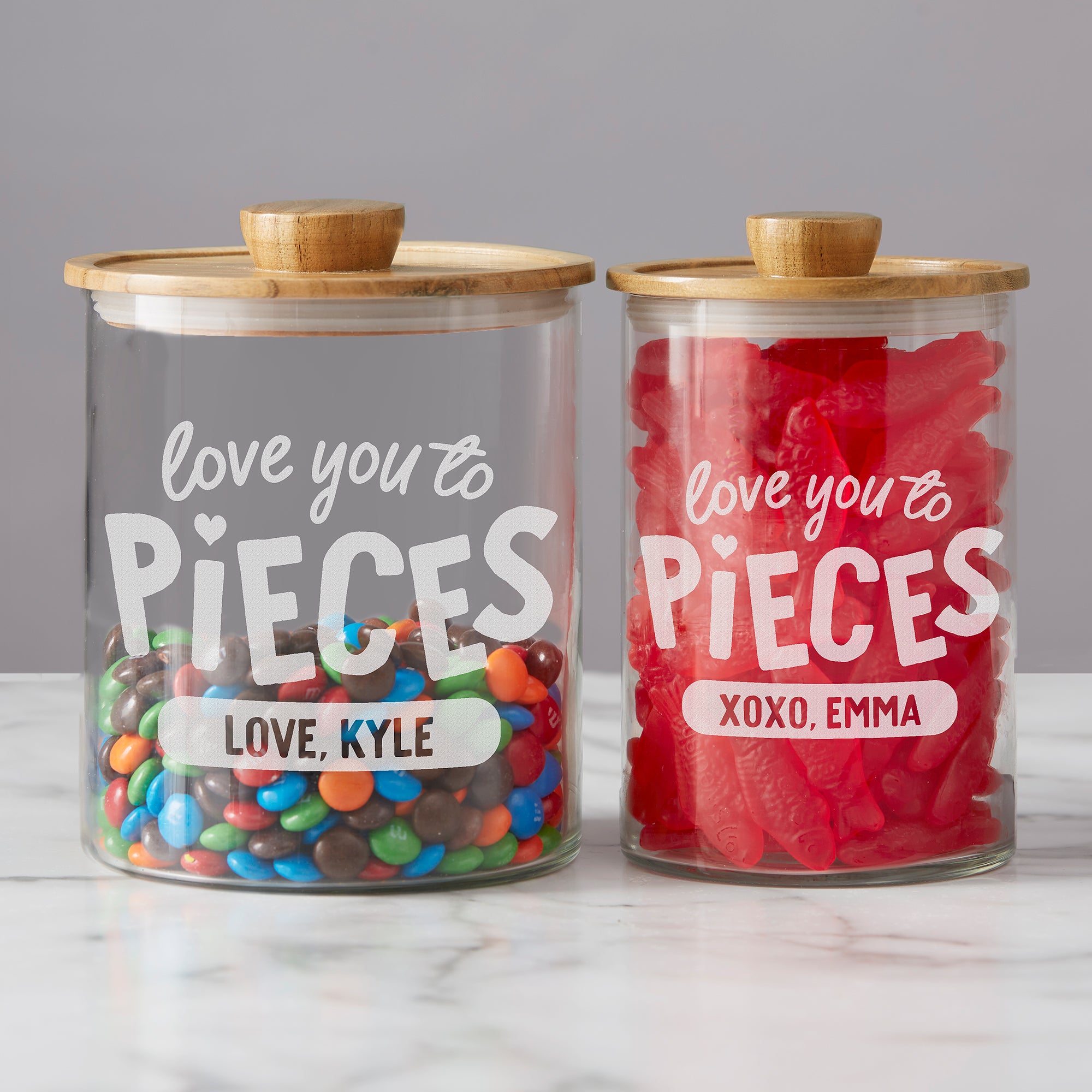 39241 - Love You to Pieces Personalized Glass Container with Acacia Lid