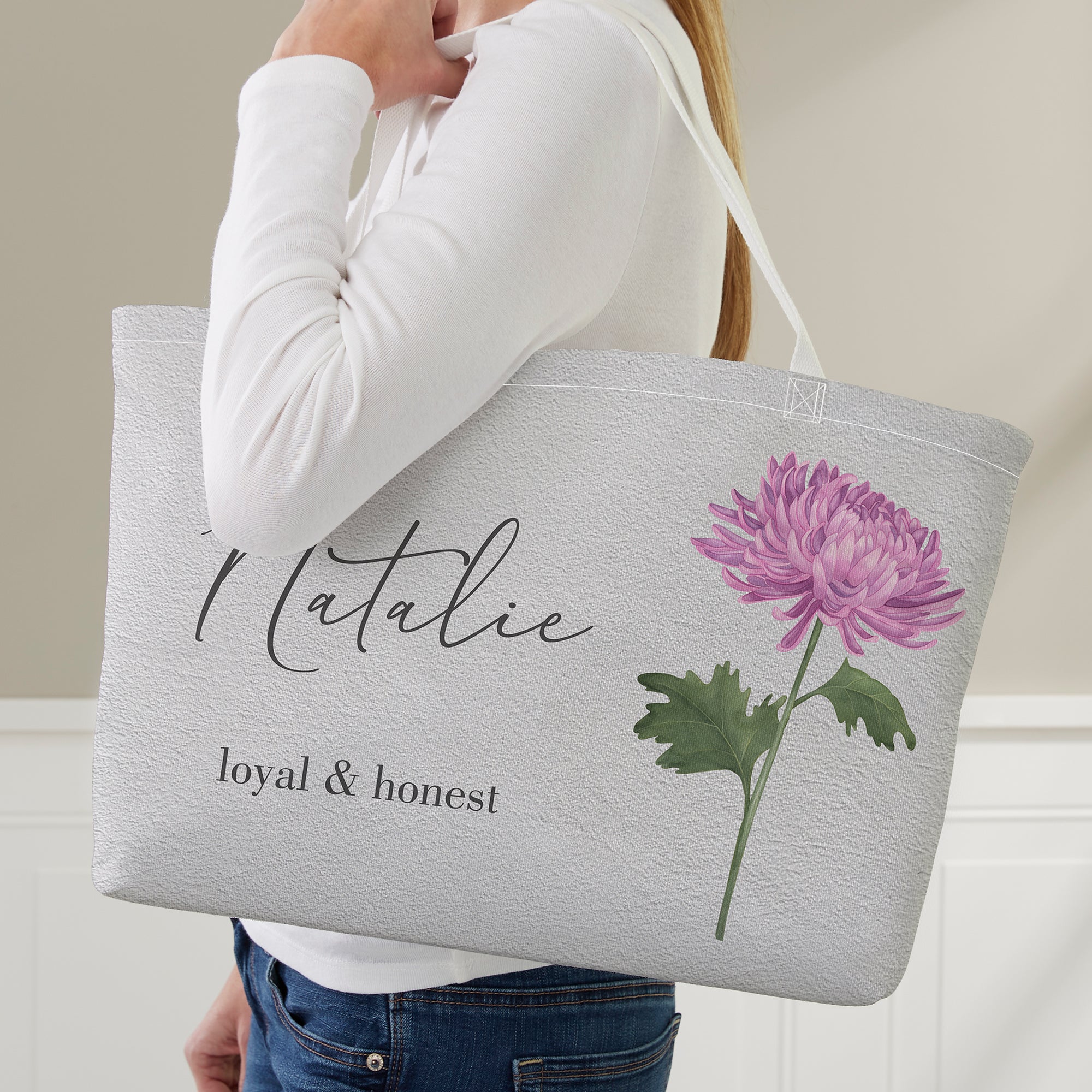 40657 - Birth Month Flower Personalized Tote Bag