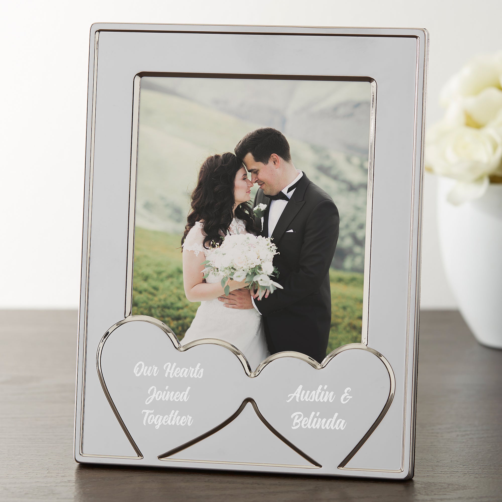 40978 - Engraved Message Double Hearts Silver Picture Frame