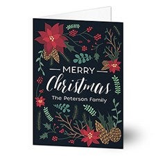 Poinsettia Motif Personalized Christmas Cards - 22110