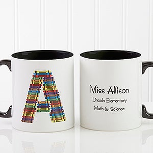 Personalized Teachers Coffee Mugs - Crayon Letter - Black Handle - 10034-B