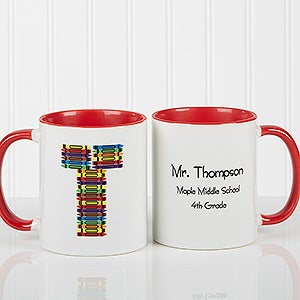 Personalized Teachers Coffee Mugs - Crayon Letter - Red Handle - 10034-R