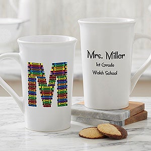 Crayon Letter Personalized Teacher Latte Coffee Mug- 16oz. Latte - 10034-U
