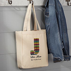 Crayon Letter Personalized Small Teacher Canvas Tote Bag - 10087-S