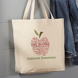Apple Scroll Personalized Large Teacher Canvas Tote Bag - 10200