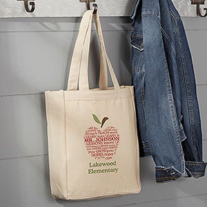 Apple Scroll Personalized Small Teacher Canvas Tote Bag - 10200-S
