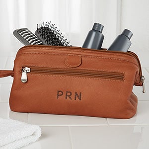 Personalized Tan Leather Toiletry Bag - 10215