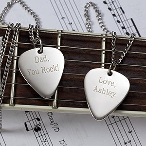 Personalized Silver Guitar Pick Pendant With 24" Chain - 10230