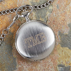 Personalized Silver Pocket Watch With Engraved Monogram