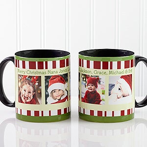 Personalized Christmas Photo Coffee Mugs - Black Handle - 12409-B