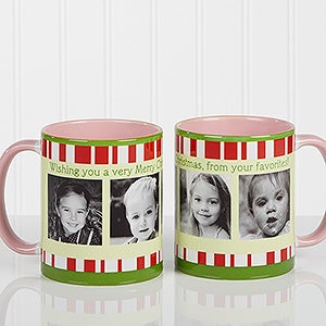 Personalized Christmas Photo Coffee Mugs - Pink Handle - 12409-P