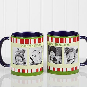 Personalized Christmas Photo Coffee Mugs - Blue Handle - 12409-BL