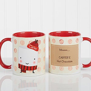 Personalized Hot Cocoa Mugs - Marshmallows - Red Handle - 12412-R