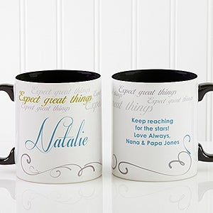 Personalized Ladies Black Handled Coffee Mugs - Cup of Inspiration - 12972-B