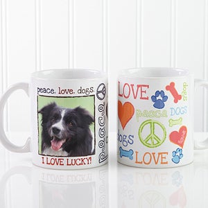 Personalized Dog Coffee Mugs - Peace, Love, Dogs - 13349-S