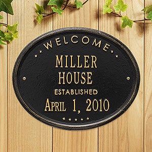 Oval Welcome Personalized Aluminum House Plaque - Black  Gold - 1356D-BG