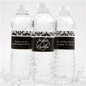 Damask Wedding Couple Personalized Water Bottle Labels - 13609