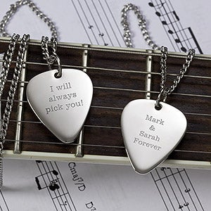 Romantic Love Personalized Silver Guitar Pick Pendant With 24quot; Chain - 13977