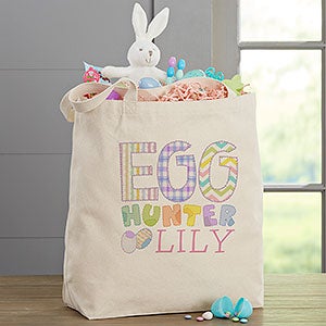 Egg Hunter Easter Personalized Canvas Tote Bag - Large - 14080-L