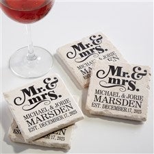 The Happy Couple Personalized Tumbled Stone Coaster Set - 14102